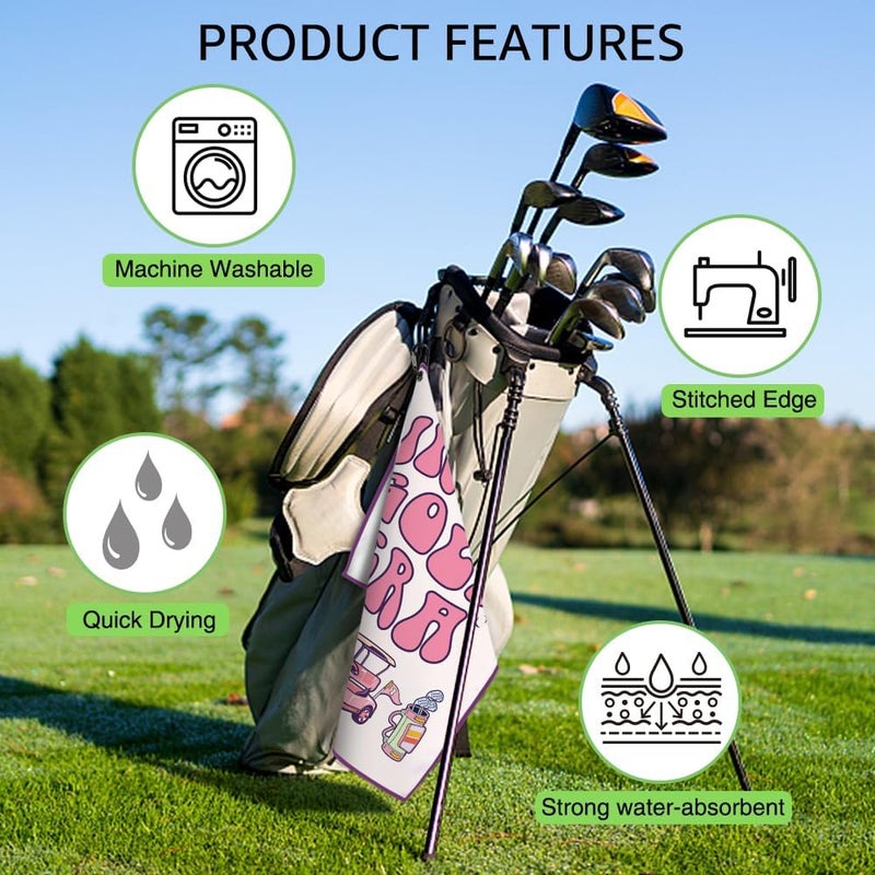 WUUCKOO in My Golf Era Printed Pink Towel, Funny Bag Towels for Women with Clip, Accessories for Ladies, Gifts for Golfer Player Lover, Woman Golf Towel - Image 3
